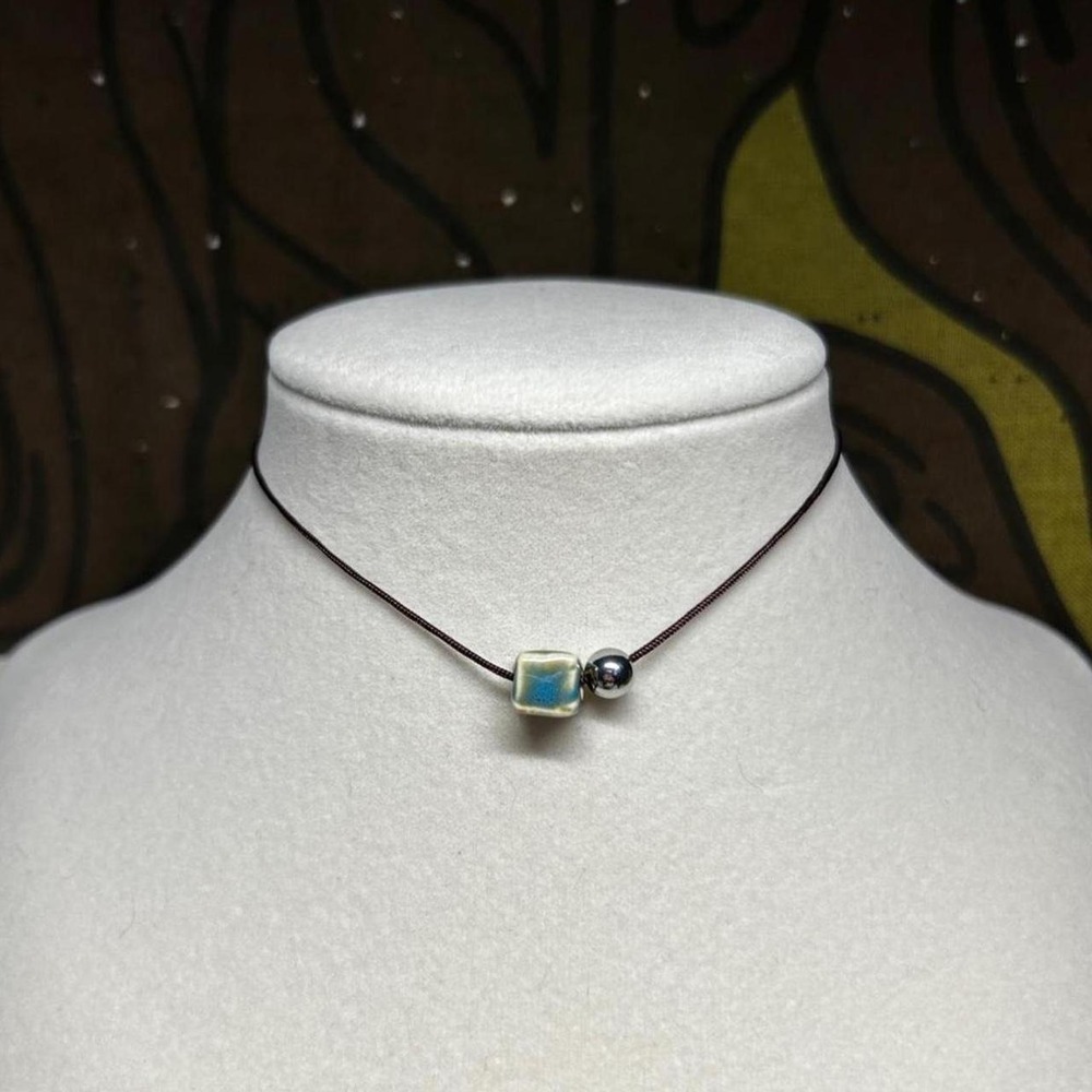 Ceramic stone choker dainty boho necklace cord adjustable chic stainless steel